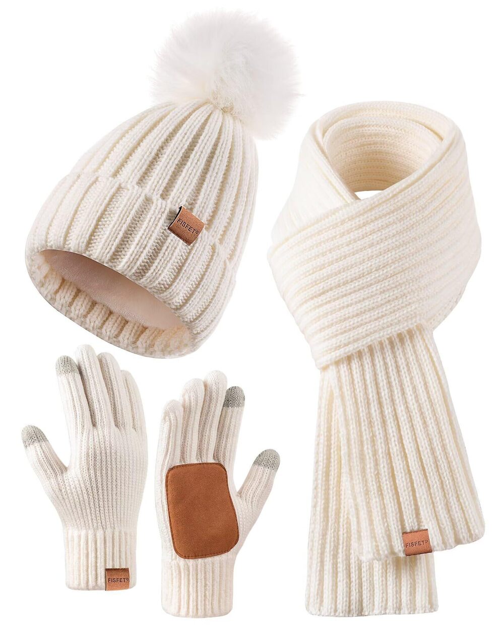 8790 Winter Beanie Hat Scarf Gloves Set , Winter Hats Fleece Lined Warm
